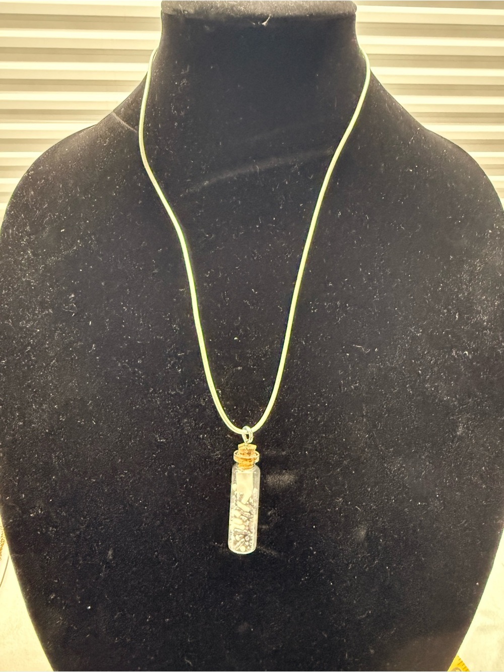 Glass Vial Pendant Necklace with Lime Cord